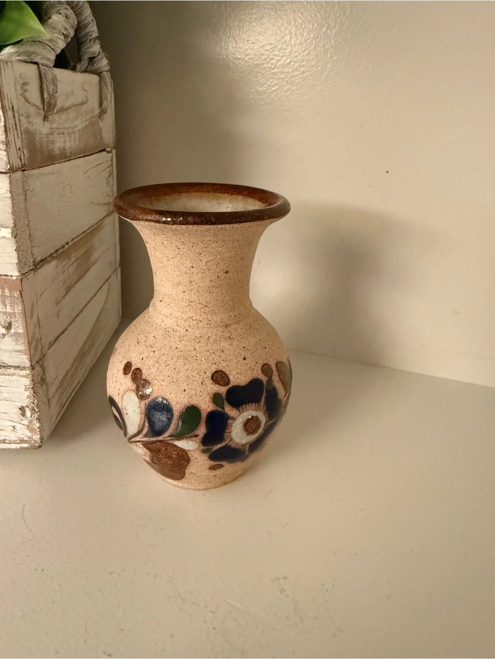 Netzi Tonala Mexican Pottery Vase Signed Quail Floral Folk Art  Vintage